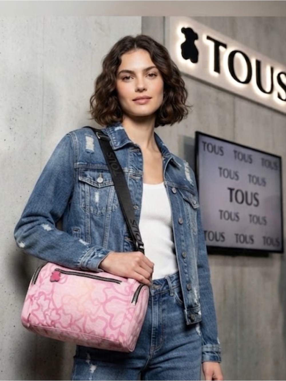 Authentic Tous signature bear print designer crossbody purse handbag